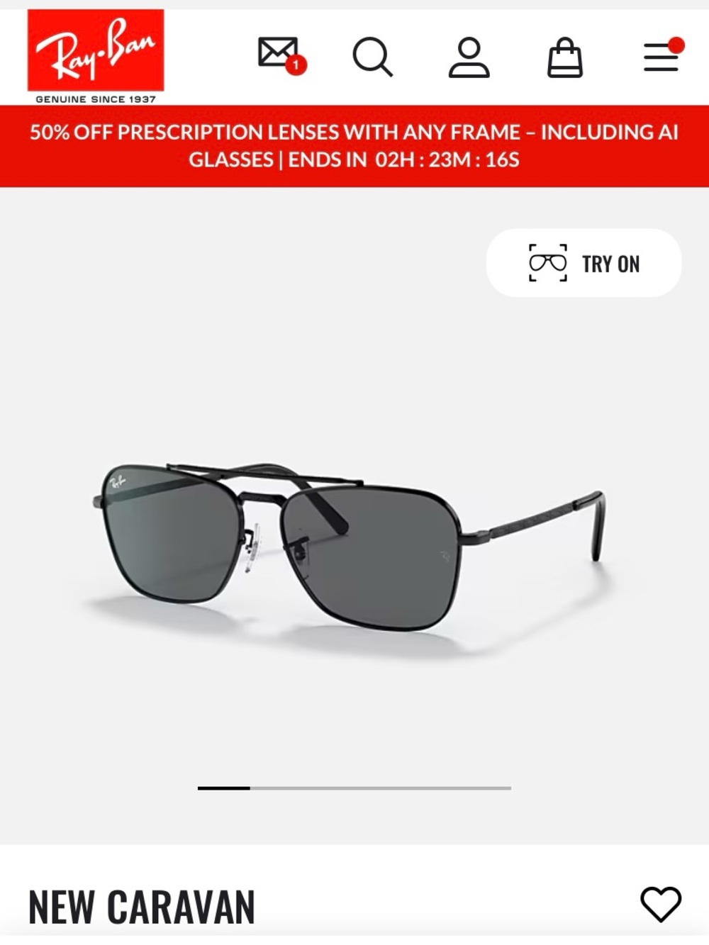 Ray-Ban New Caravan Sunglasses in Black with Grey Lenses NIB